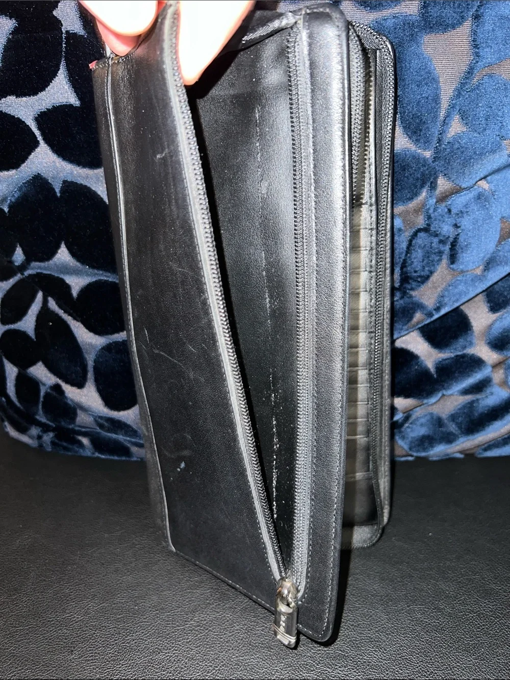 Men's Black Zip-Around Leather Organizer Wallet